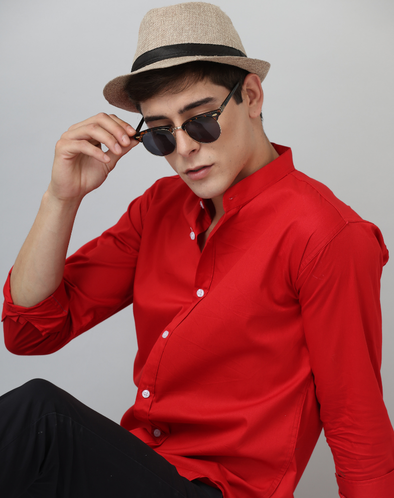Man wearing a red shirt