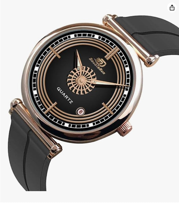Elite Men's Green Dial Date Display Analog Watch – Black Silicone Strap