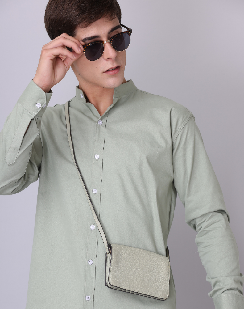 Chinese Collar Pista Tailored Fit Cotton Casual Shirt for Man