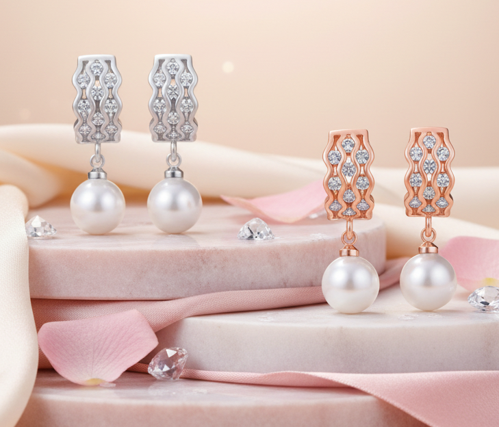 Jazz and Sizzle Set of 2 Silver & Rose Gold Plated Pearl Drop Earrings