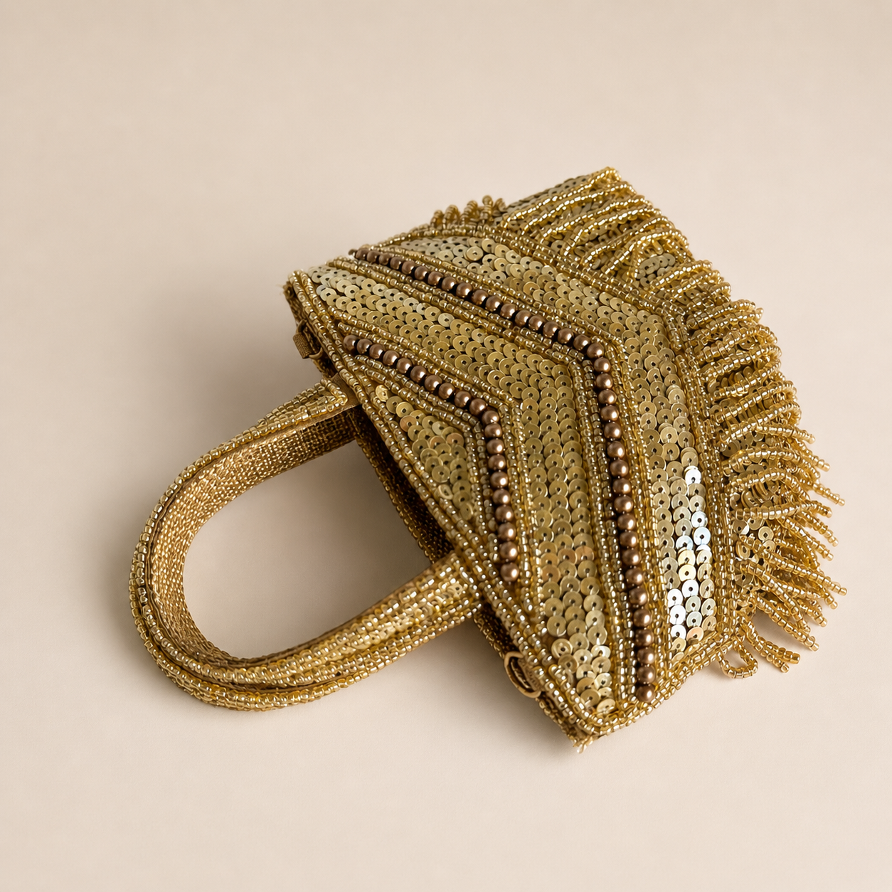 Golden Sequin Fringe Mini Party Handbag