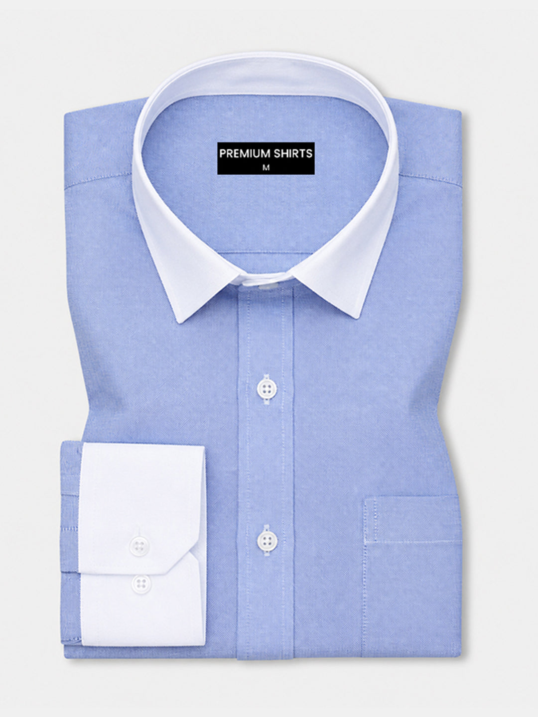 White Collar Denim Blue Oxford Cotton Shirt For Men