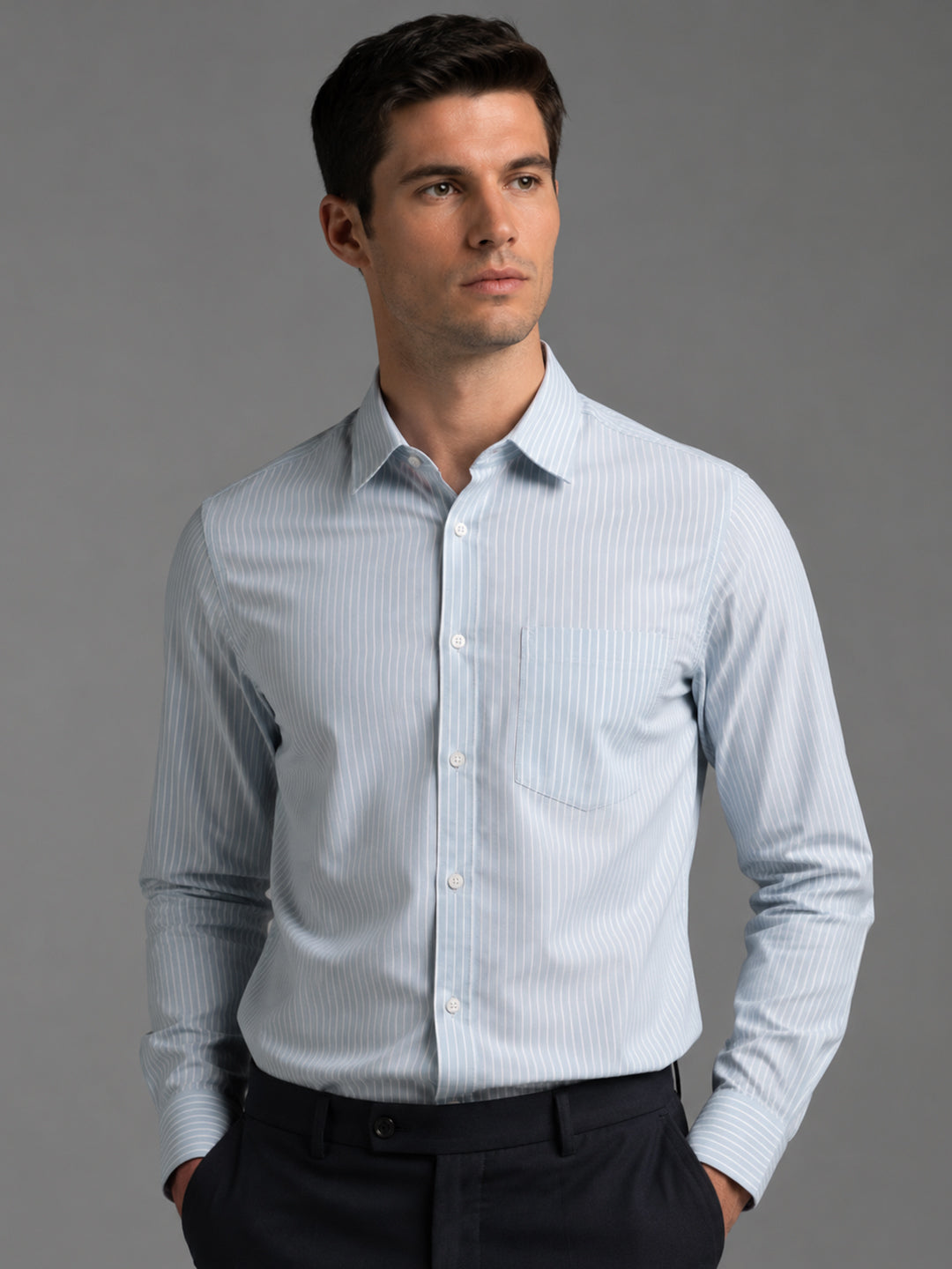 Firozi Blue Pinstripe Oxford Shirt For Men