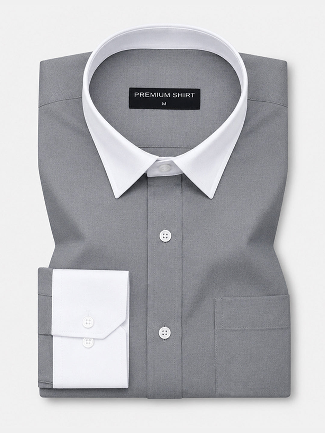White Collar Dark Grey Oxford Cotton Shirt For Men