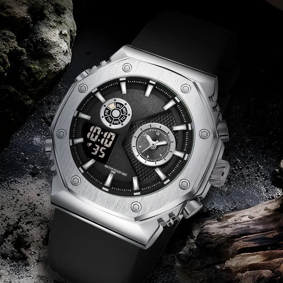 07 Steel Analog Digital Sports Watch AS4