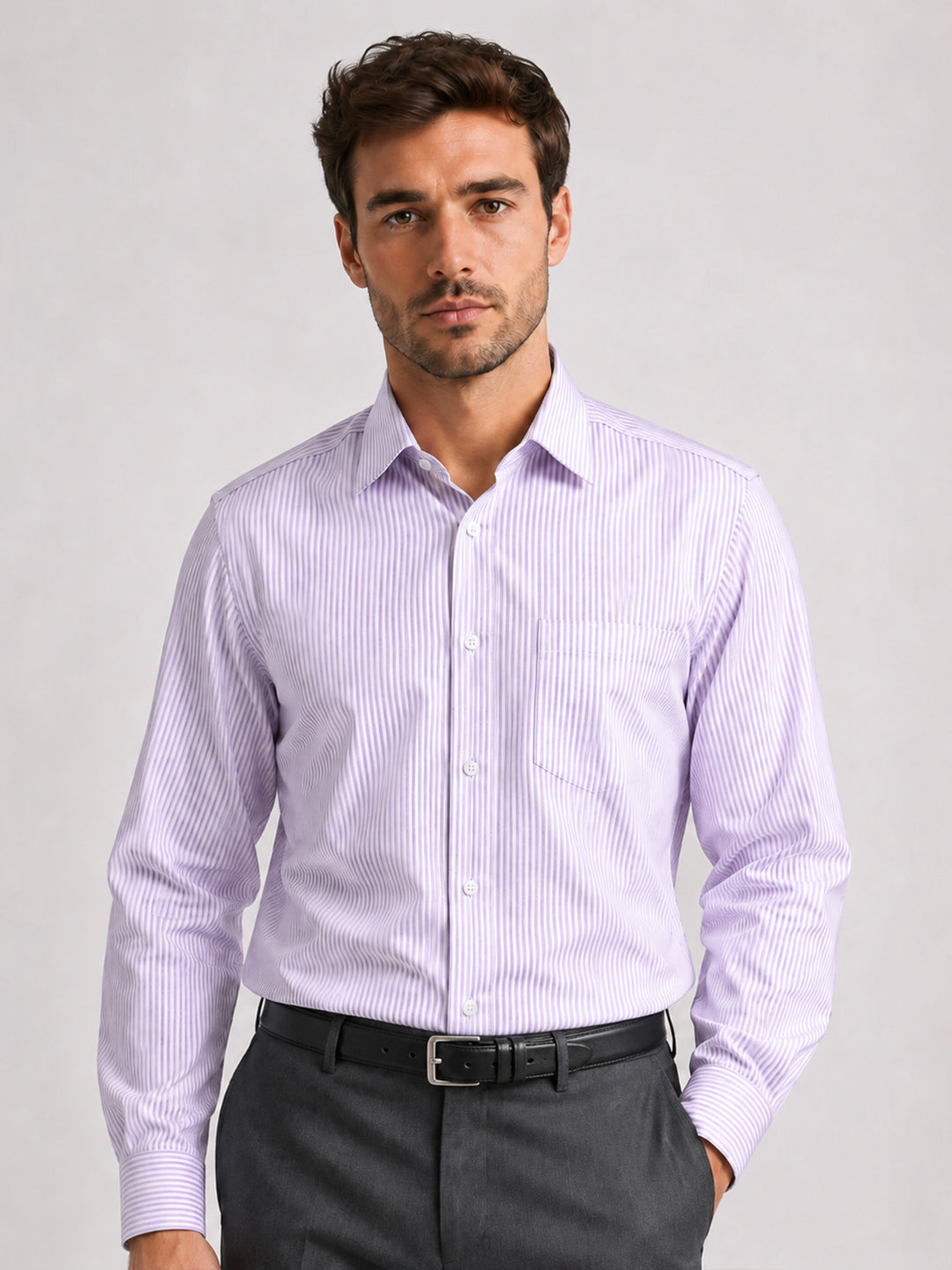 Purple Stripe Oxford Shirt For Men