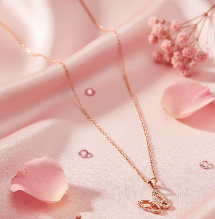 Jazz And Sizzle Rose Gold Zircon-Studded Butterfly Pendant With Link Chain