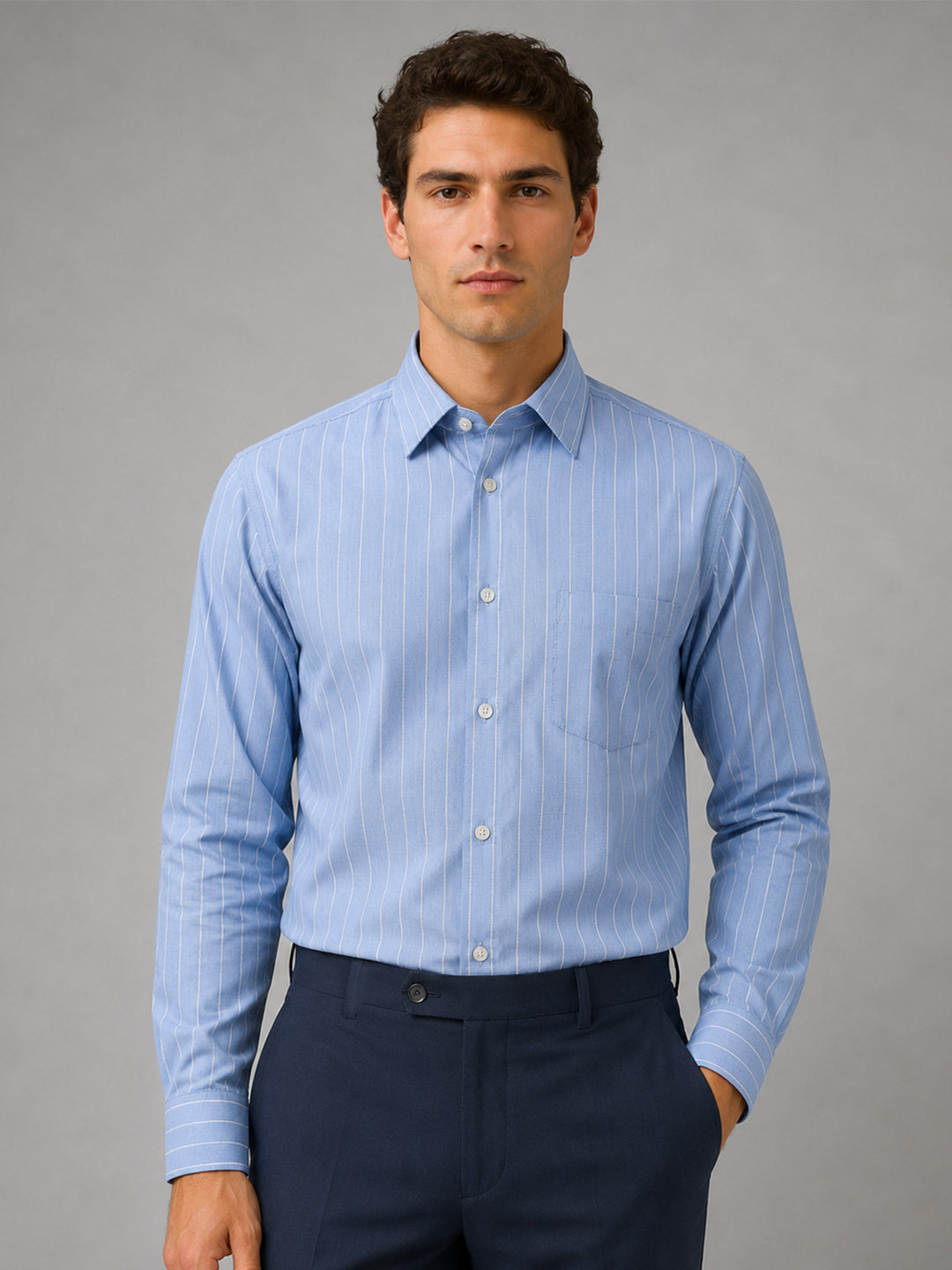 Blue Pinstripe Oxford Shirt For Men