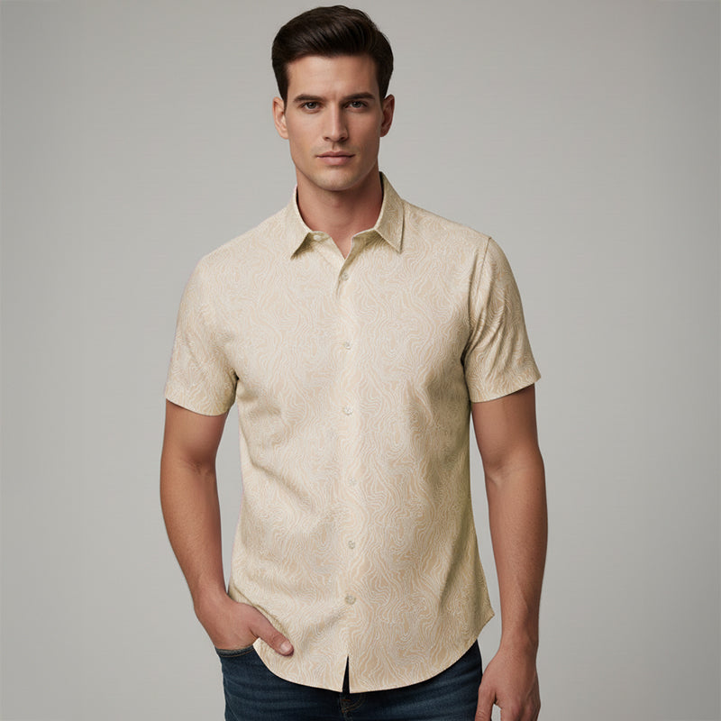 Cream Swirl Printed Half Sleeve Shirt For men