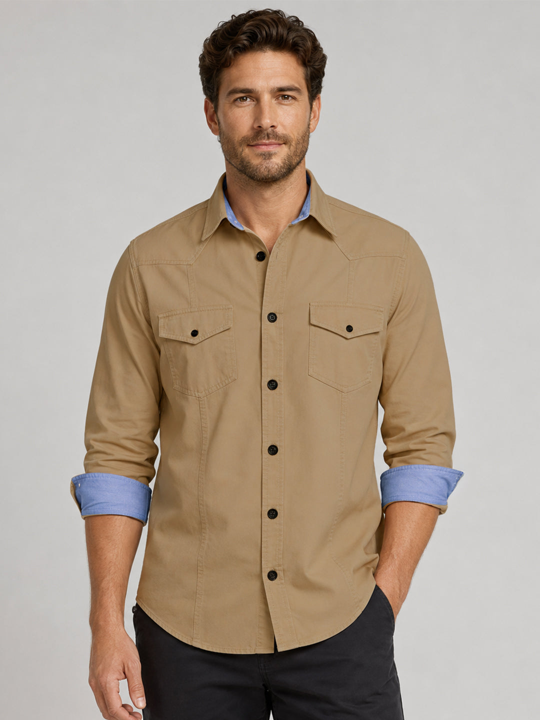 Pack Of 2 Cargo Style Beige & Bottle Green Shirt
