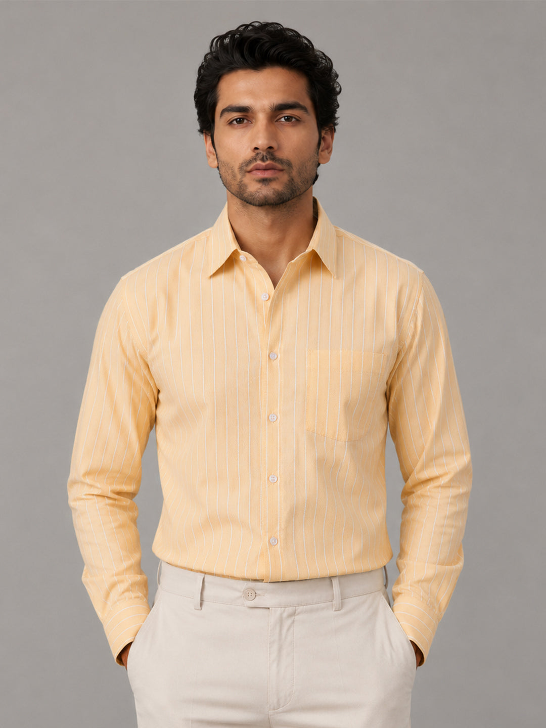 Lemon Pinstripe Oxford Shirt For Men