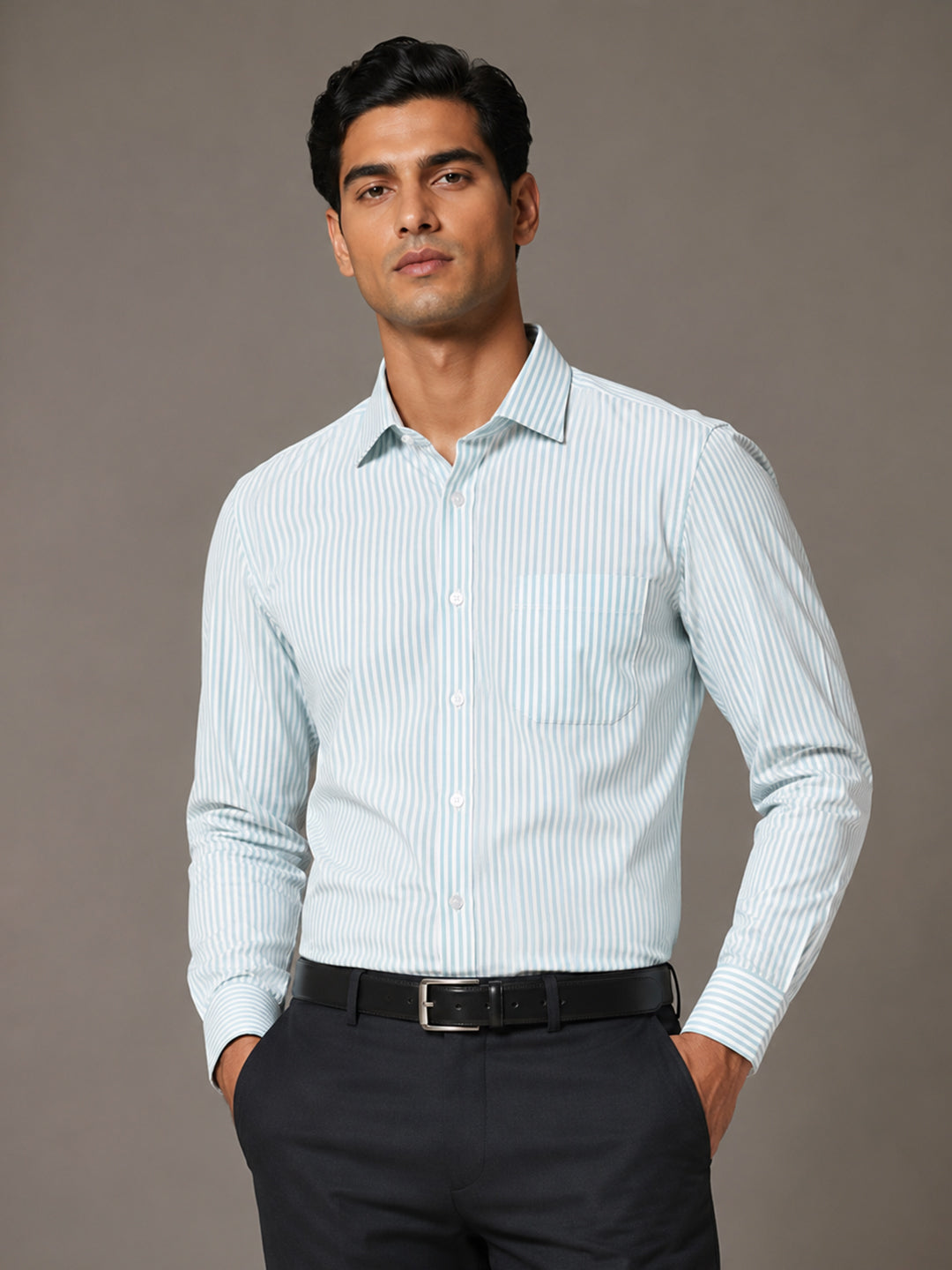 Sky Blue Stripe Oxford Premium Cotton Shirt For Men