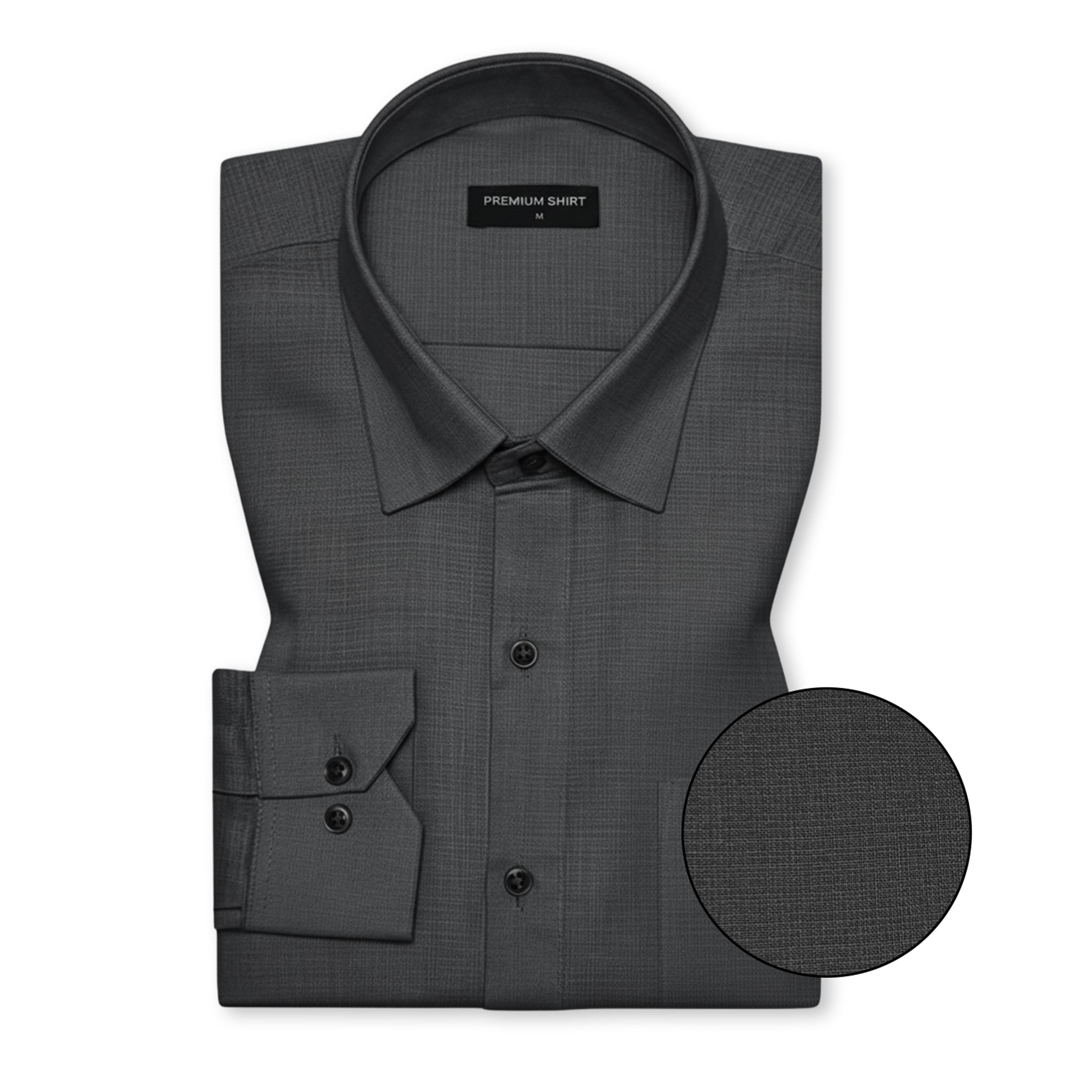 Dark Grey Textured Linen Shirt For Men