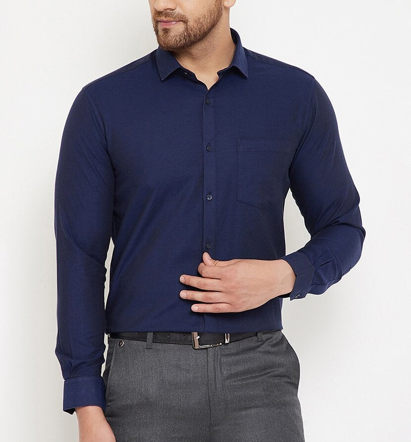 Classic Cotton Royal Blue Blend Solid Shirts For Man