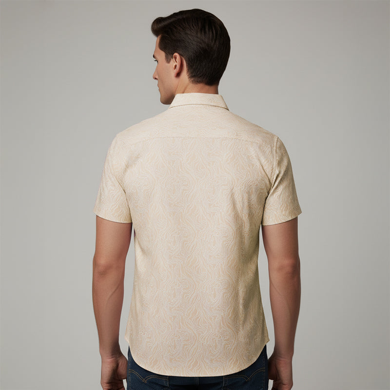 Cream Swirl Printed Half Sleeve Shirt For men