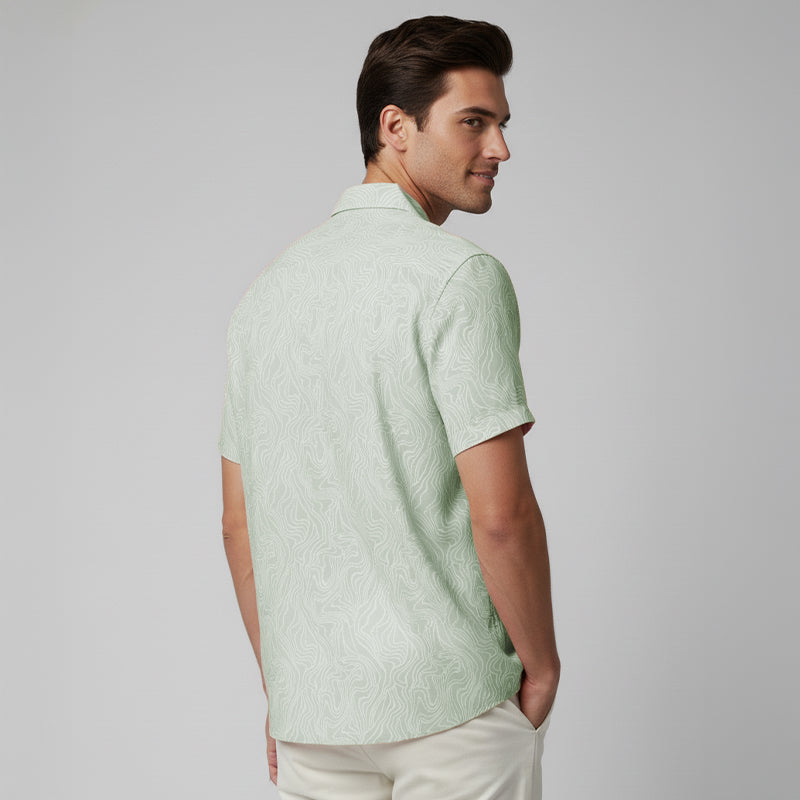 Green Swirl Printed Cuban Collar Half Sleeve Shirt For men