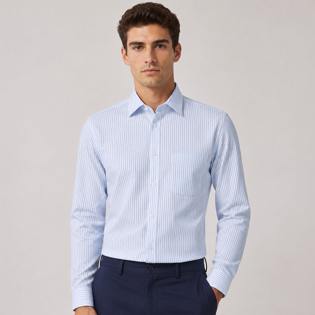 Cambridge Blue Stripe Oxford Premium Cotton Shirt For Men