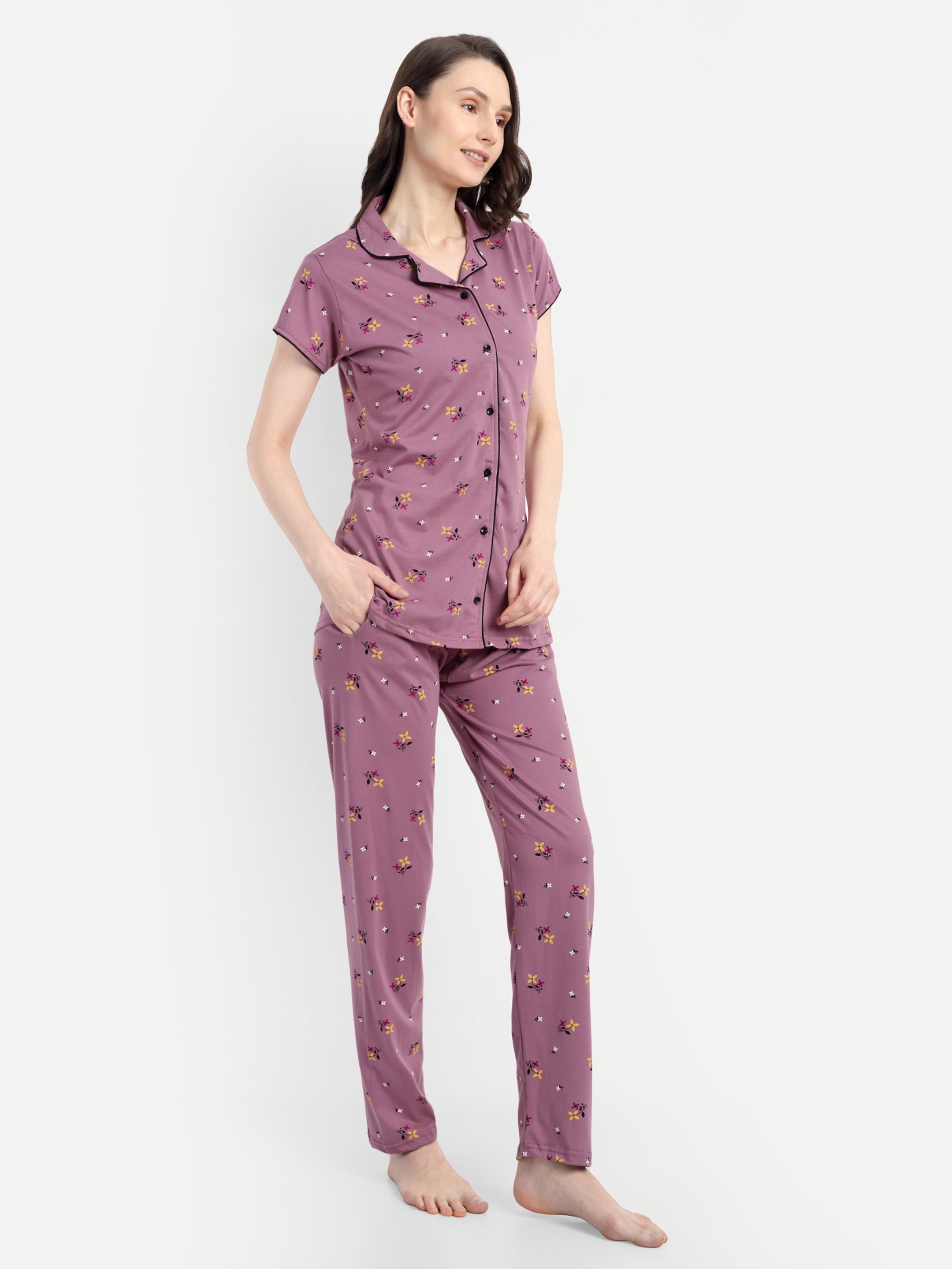 Women's Cotton Flower Printed Night Suit Set (917)