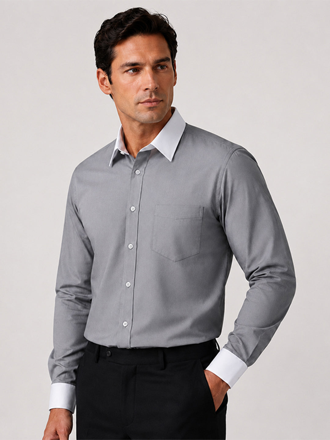 Pack of 2 White Collar Oxford Cotton Shirt For Men (Dark Grey & Pink)