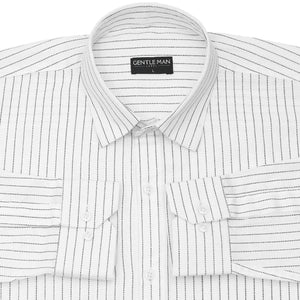 White dress shirt with black stripes and 'GENTLE MAN' label on a white background