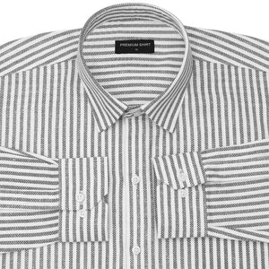 Folded black and white striped shirt with a 'Premium Shirt' label.