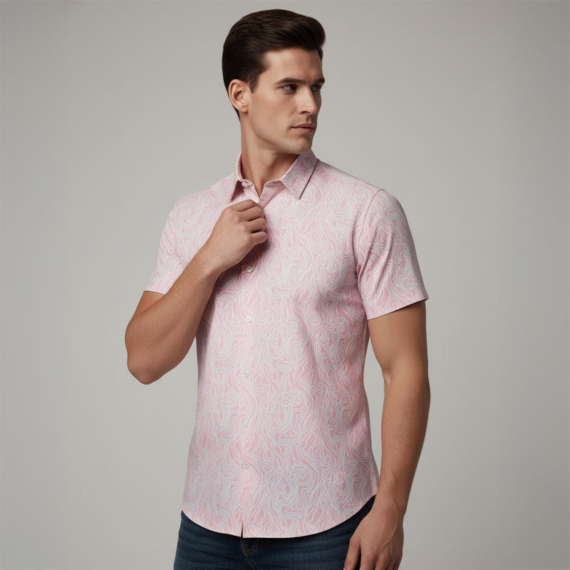 Soft Pink Swirl Printed Half Sleeve Shirt For men