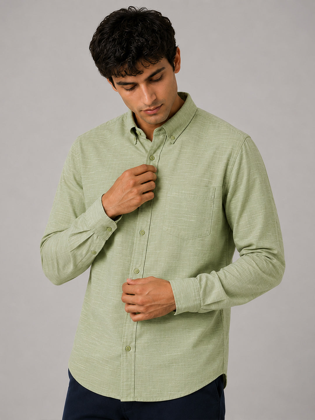 Soft Sage Linear Linen Shirt