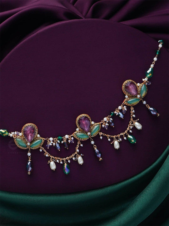 Sanjoya Stones, Beads, Glass & Pearl Drop Embroidered Neckpiece
