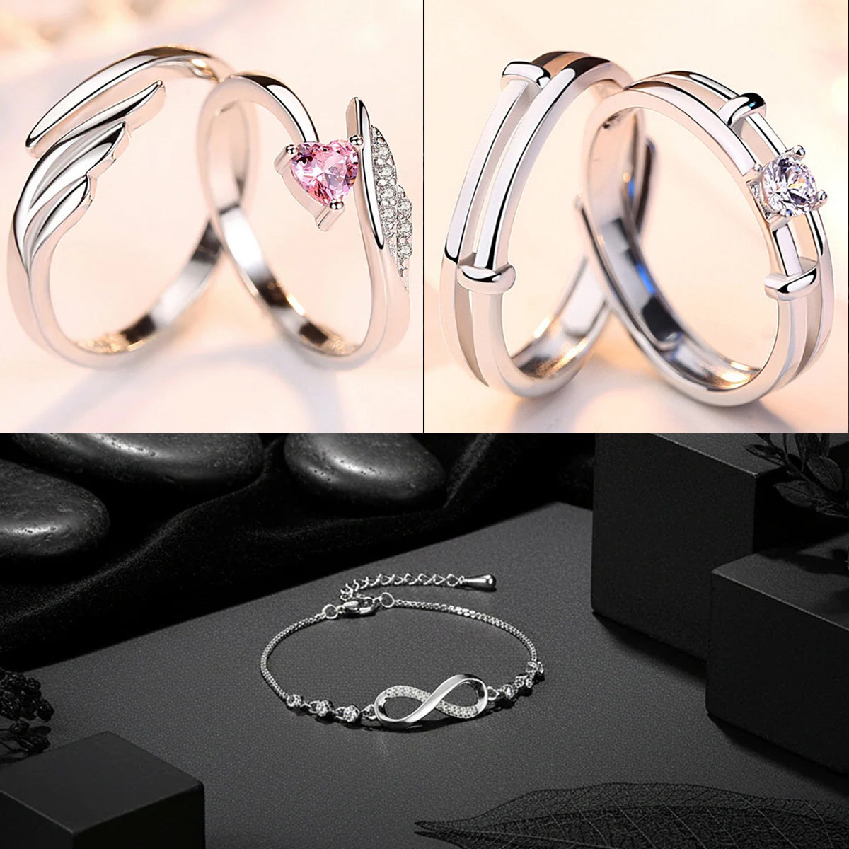 Couple Ring for Women Combo 3in1
