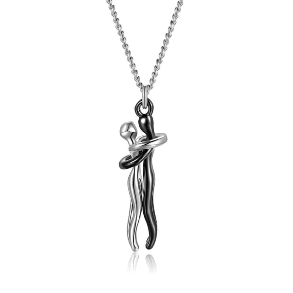 Jazz and Sizzle Silver Plated Stainless Steel Couple Hug Pendant with Chain