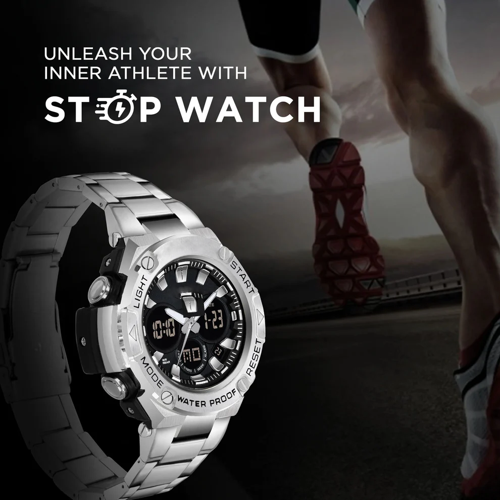 07 Steel Analog Digital Sports Watch