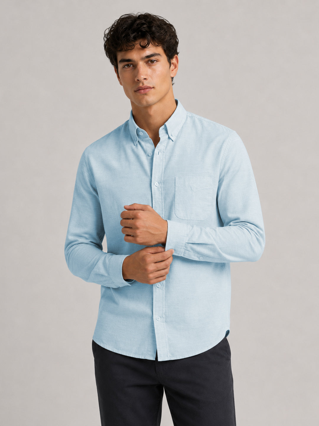 Sky Blue Linear Linen Shirt