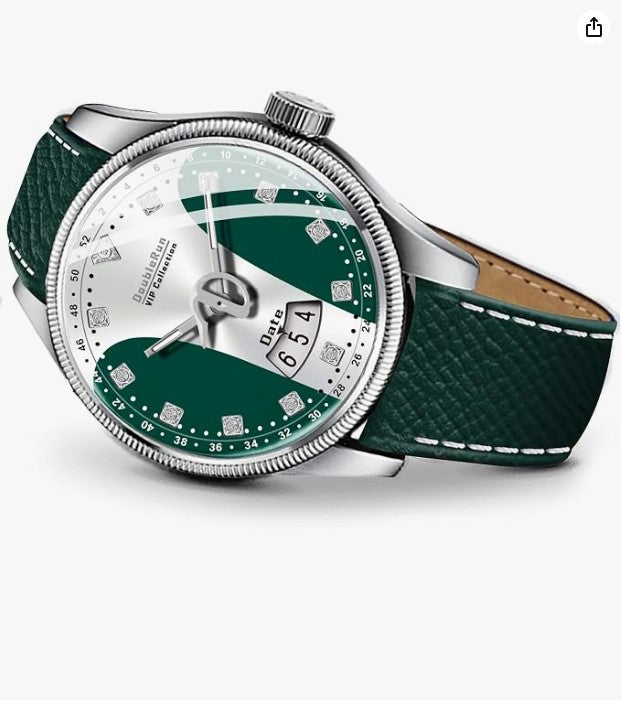 Elite Two Tone Dial Leather Belt Analog Watch - For Men, Band- Green