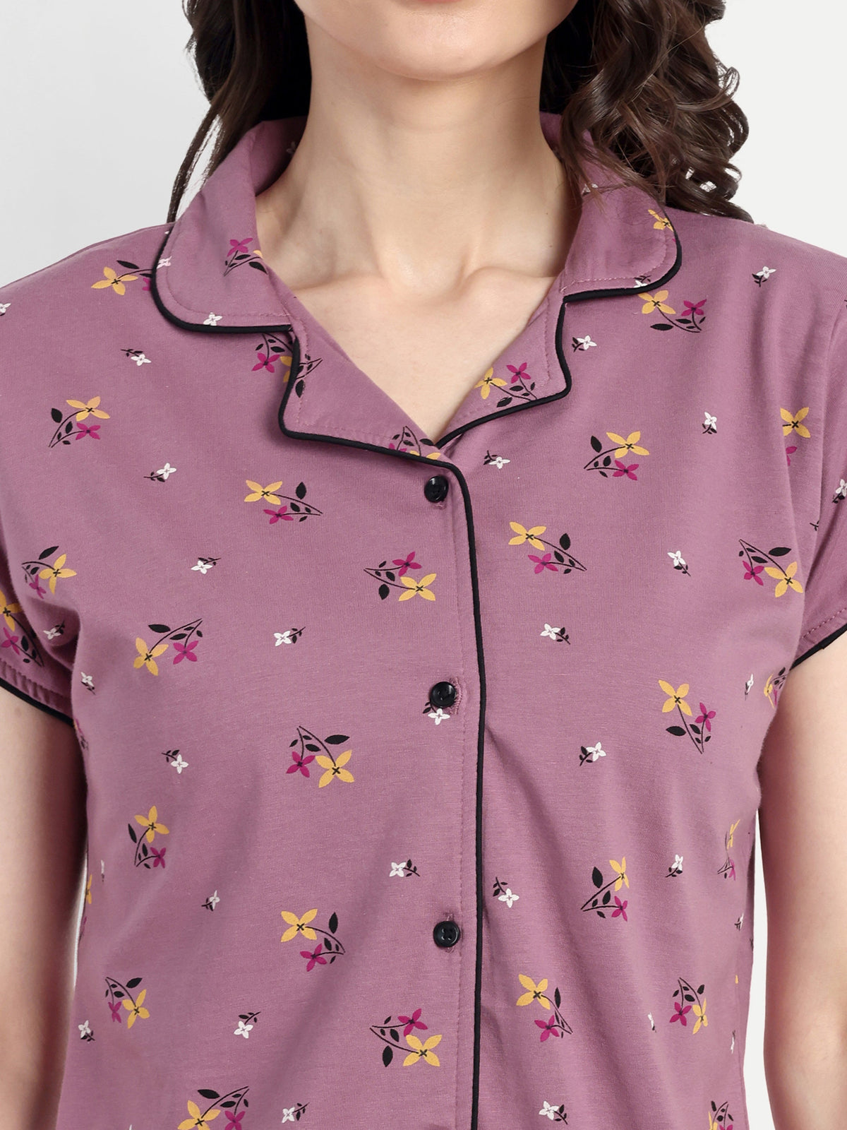 Women's Cotton Flower Printed Night Suit Set (917)