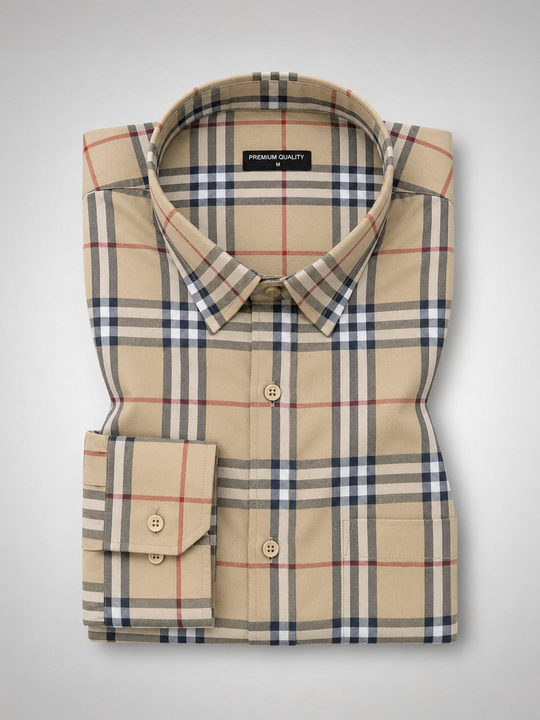 Mustard Tartan Check Cotton Shirt For Men