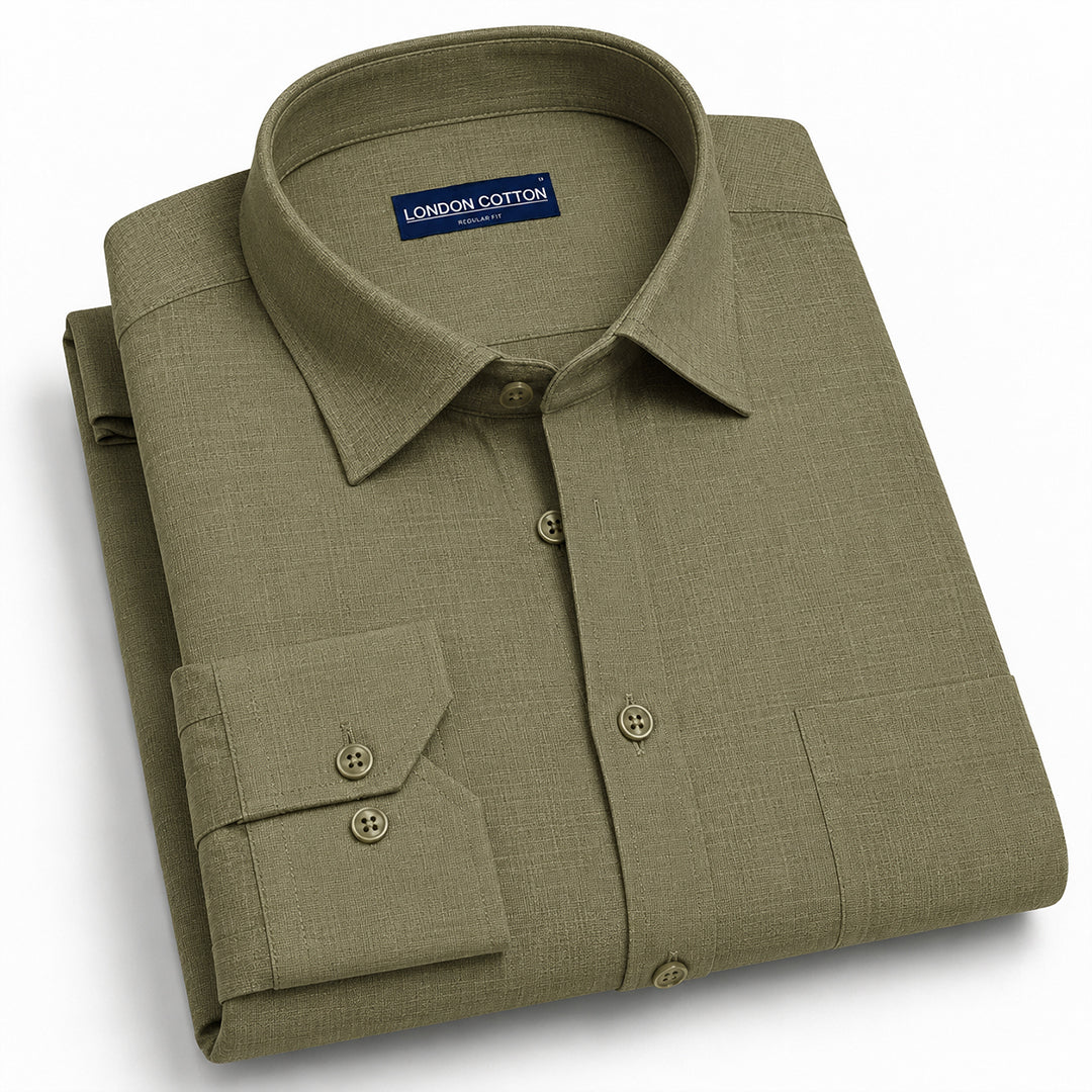 Olive Textured Linen Shirt For Men