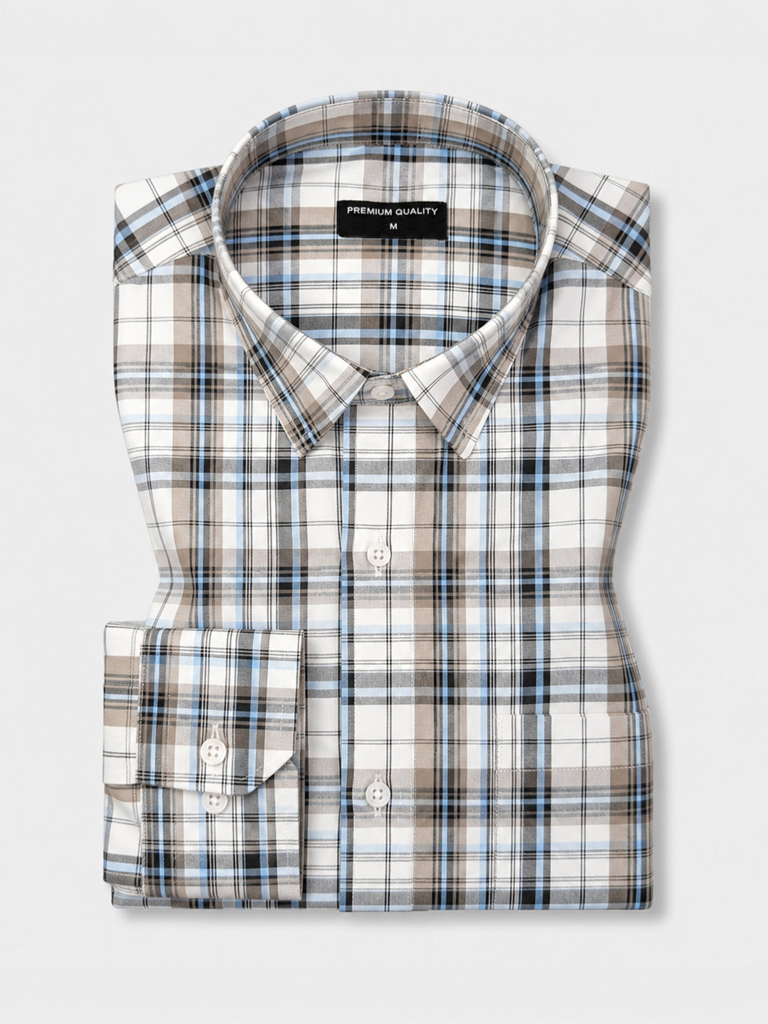 Beige Tartan Check Cotton Shirt For Men