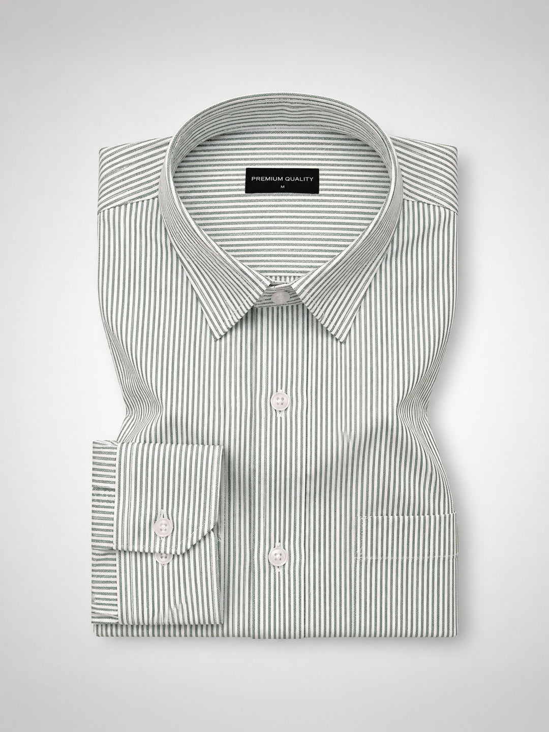 Dark Green Stripe Oxford Shirt For Men