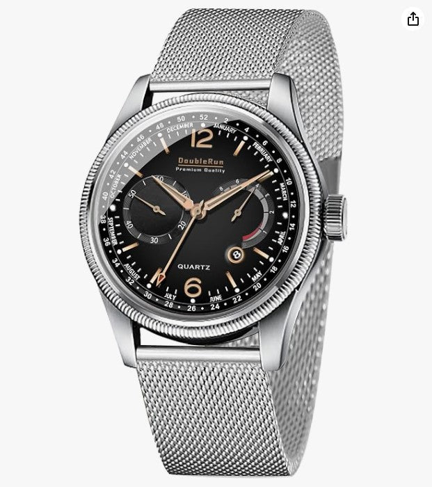 Elite Men's 3D Glass Date Display Analog Watch – Silver Metal Strap