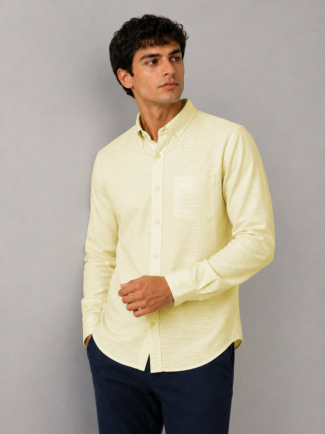 Soft Lemon Linear Linen Shirt