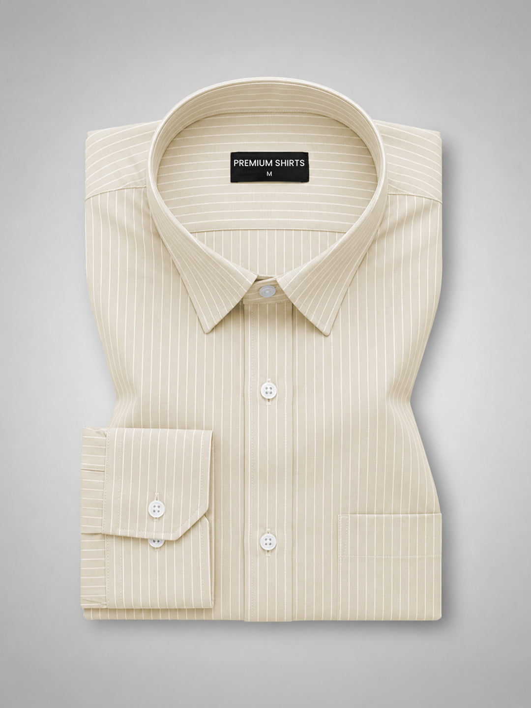 Cream Pinstripe Oxford Shirt For Men