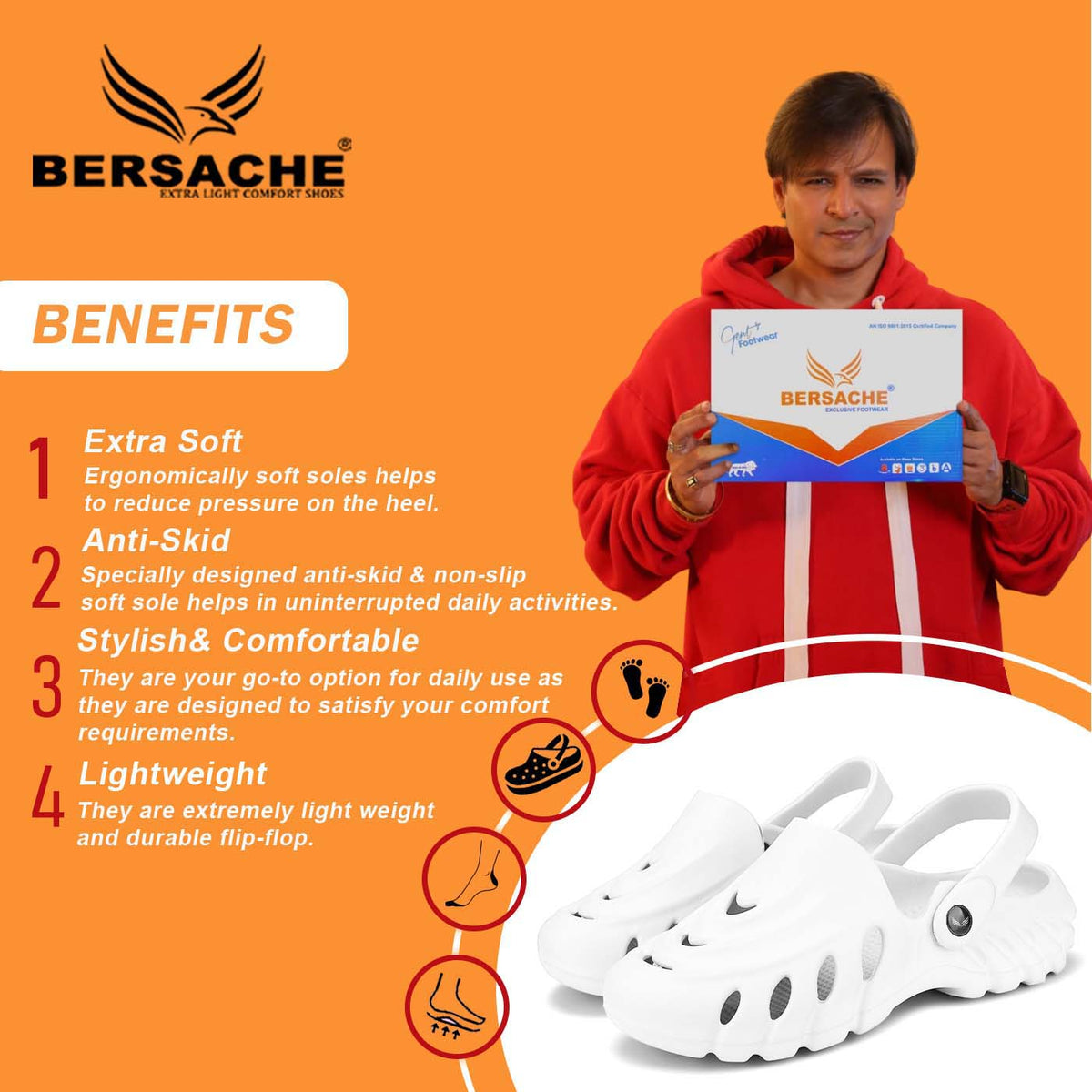 Bersache Extra Soft Classic Casual with Back Strap Regular wear with Ultra Soft & Flexibility Technology Flip-Flop for Men's/ Boy's-White-6069