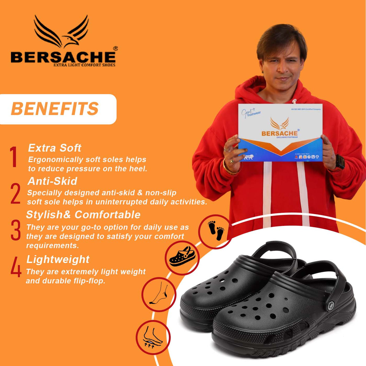 Bersache Extra Soft Classic Casual with Regular wear with Ultra Soft & Flexibility Technology Flip Flop for Men's & Boy's-Black-6094