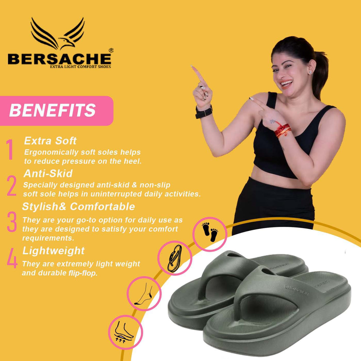 Bersache Extra Soft Classic Casual with Regular wear with Ultra Soft & Flexibility Technology Slipper For women's/Girl's-Green-6111