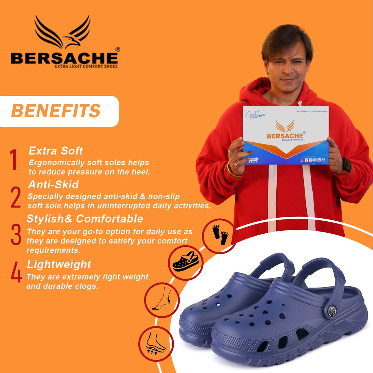 Bersache Extra Soft Classic Casual with Regular wear with Ultra Soft & Flexibility Technology Clog for Men's & Boy's (6133 Blue)