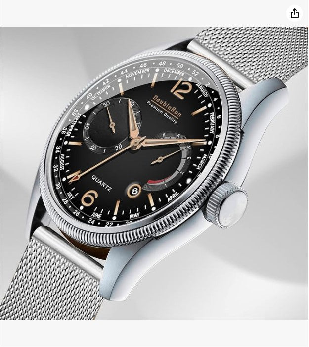 Elite Men's 3D Glass Date Display Analog Watch – Silver Metal Strap
