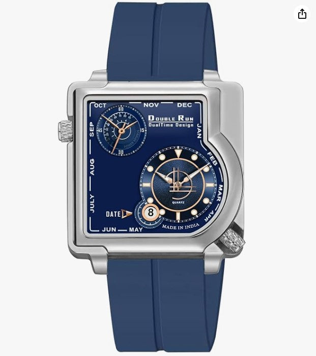 Elite Men's 3D Glass Date Display Analog Watch – Blue Silicone Strap