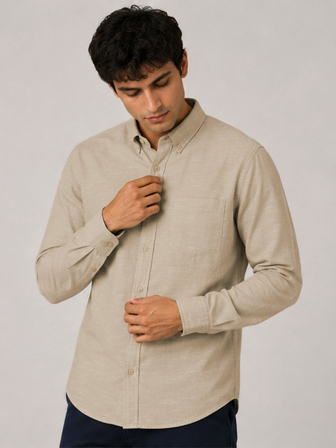 Beige Linear Linen Shirt