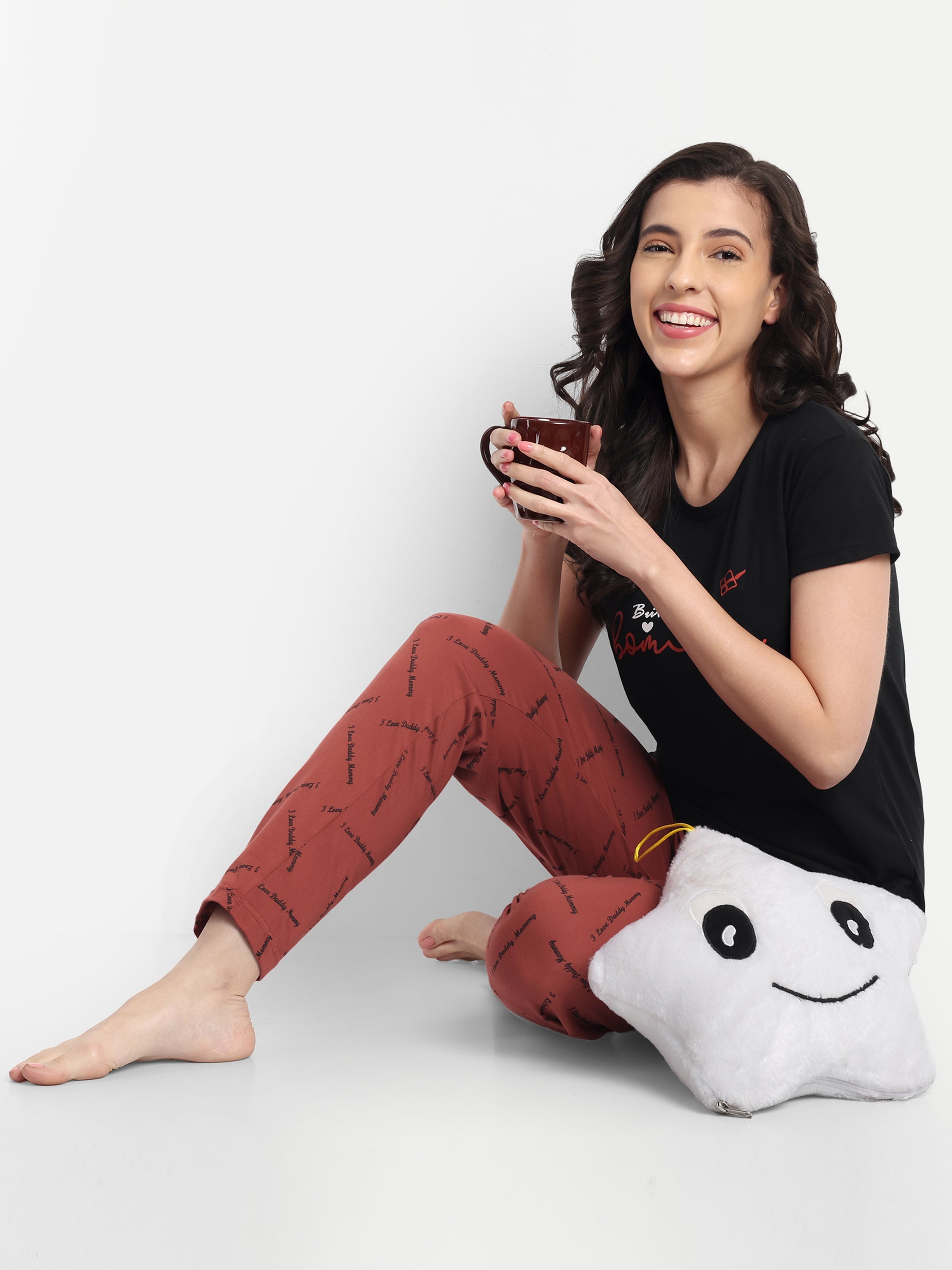 Women's Cotton Printed Night Suit Set of T-shirt & Pyjama (15027a)