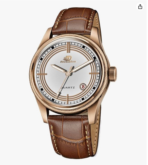 Elite Men's White Dial Date Display Analog Watch – Brown Leather Strap